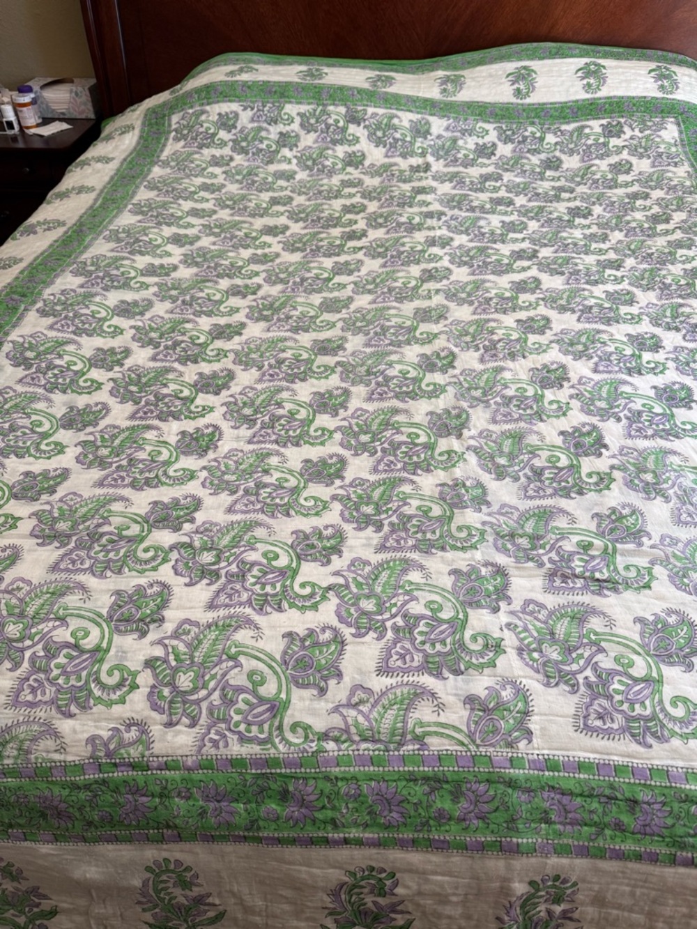 Green & Lavender Floral 100% Cotton summer quilt from Jaipur India